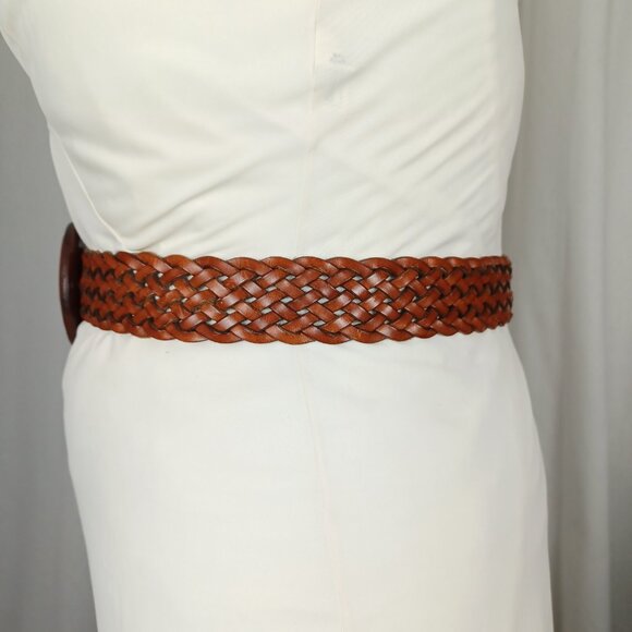 Vintage 90s Braided Leather Belt, Up to 34” - Picture 3 of 7